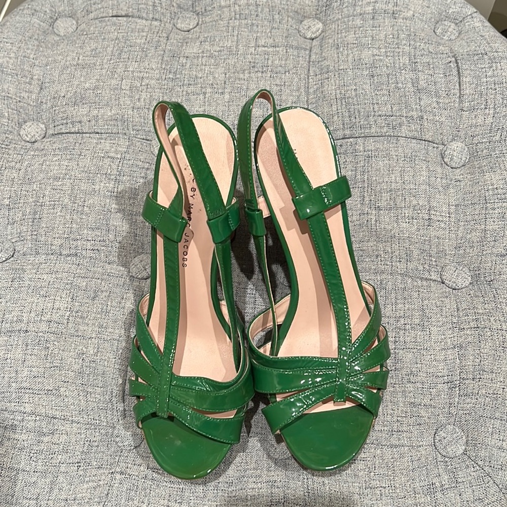 Marc by Marc Jacobs patent green cork wedges